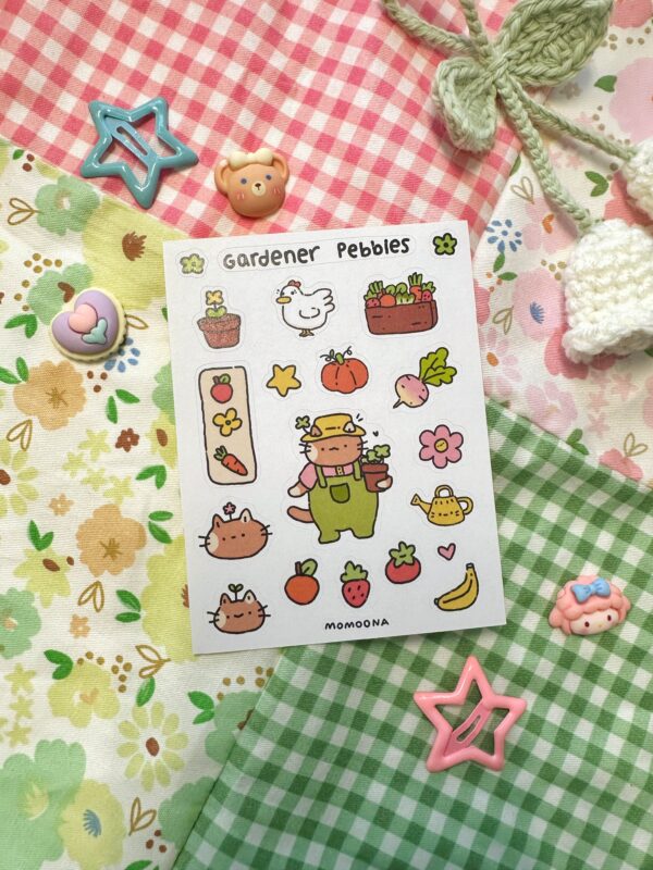 Gardener Pebbles Sticker Sheet | Pebbles the cat