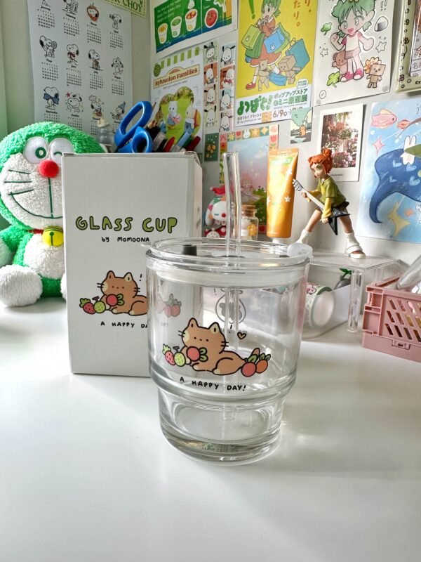 Happy Day Latte Glass Cup | Pebbles the Cat