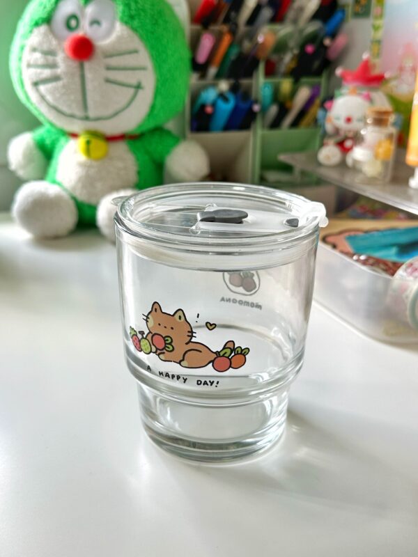 Happy Day Latte Glass Cup | Pebbles the Cat - Image 5